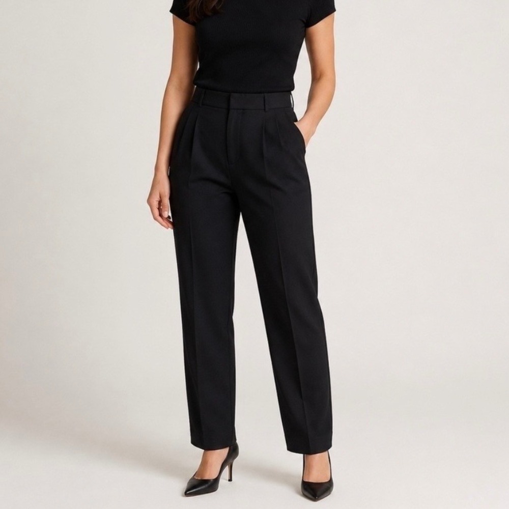 Nili Lotan Black 100% Virgin Wool Pleated High Rise Trousers Pants Size 4 USA